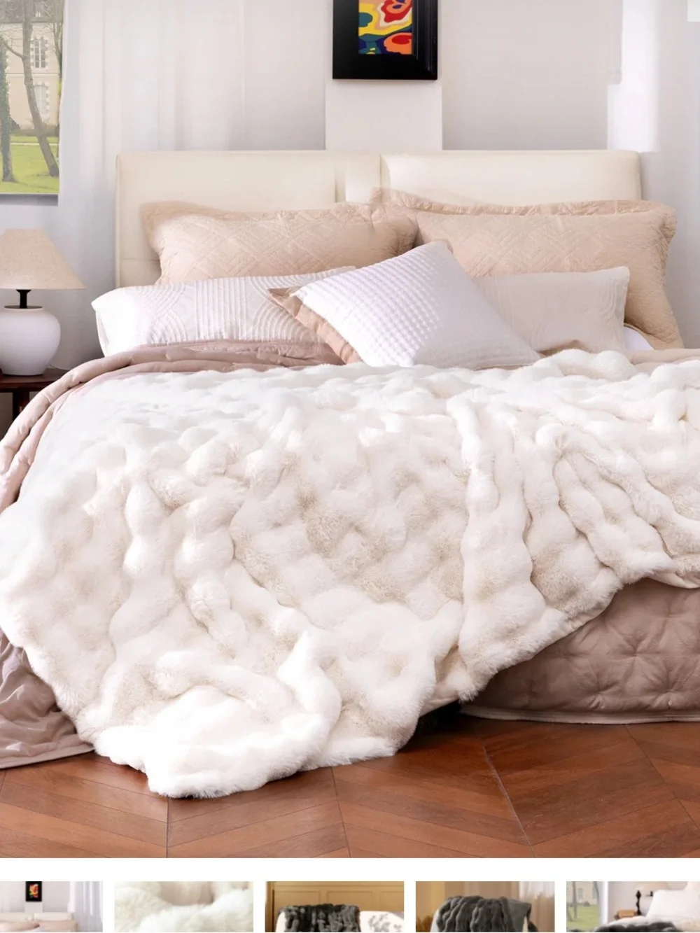 Blunique white Faux Fur Throw Blanket - Luxe Soft Layer